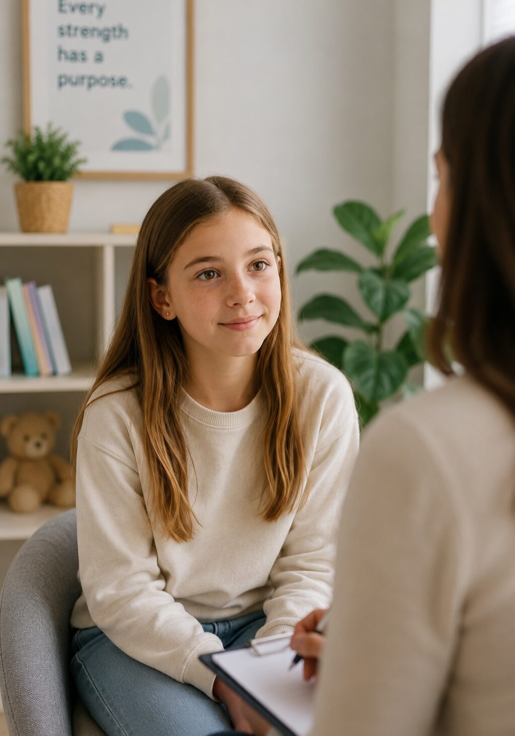 Young girl participating in an autism assessment with a registered psychologist at Chisholm Centre in Oakville.